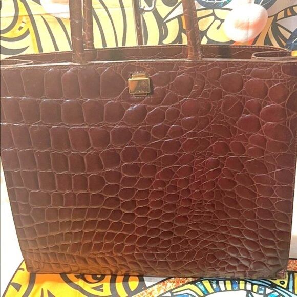 Furla Brown Embossed Leather Handbag - Picture 2 of 16